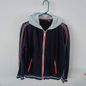 Erika Sport Zip Hoodie Jacket Womens Large Navy Red Stripe Athletic Casual